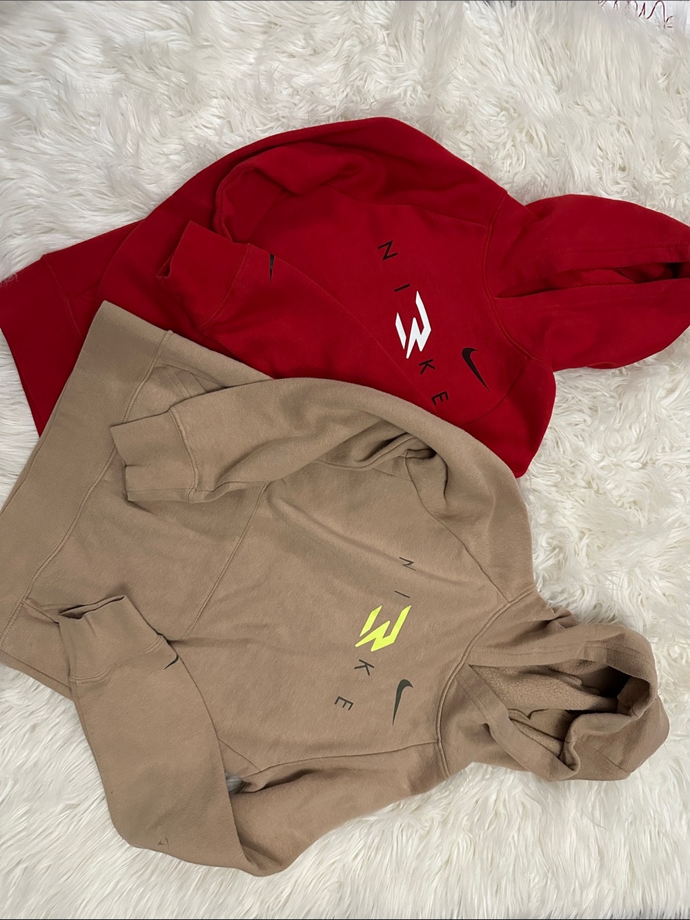 Nike Red and Tan Crewneck Hoodies with Contrast Logos